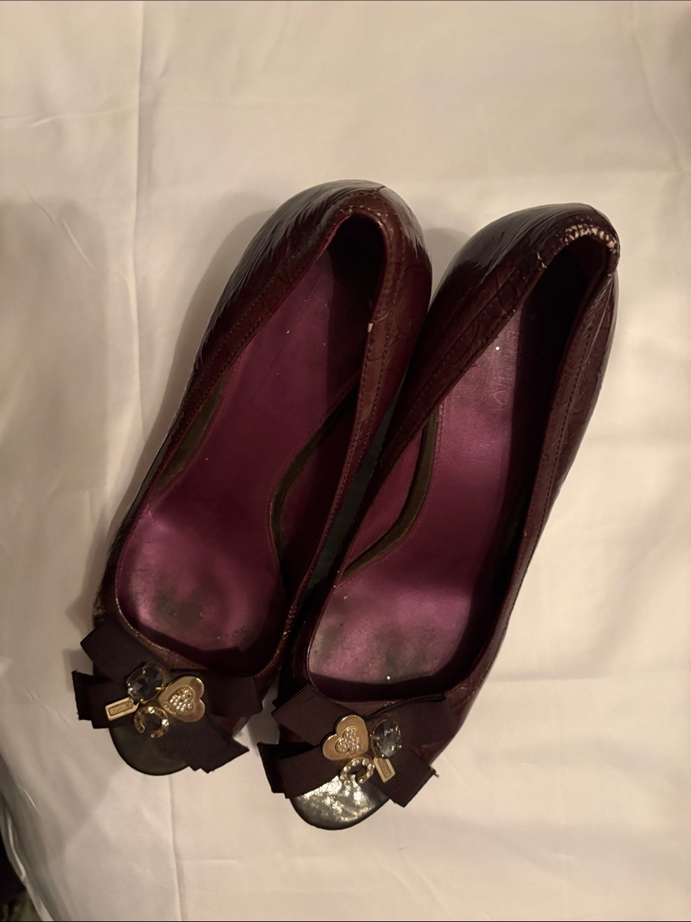 Coach Brown Leather Ballet Flats with Gold Heart Charm